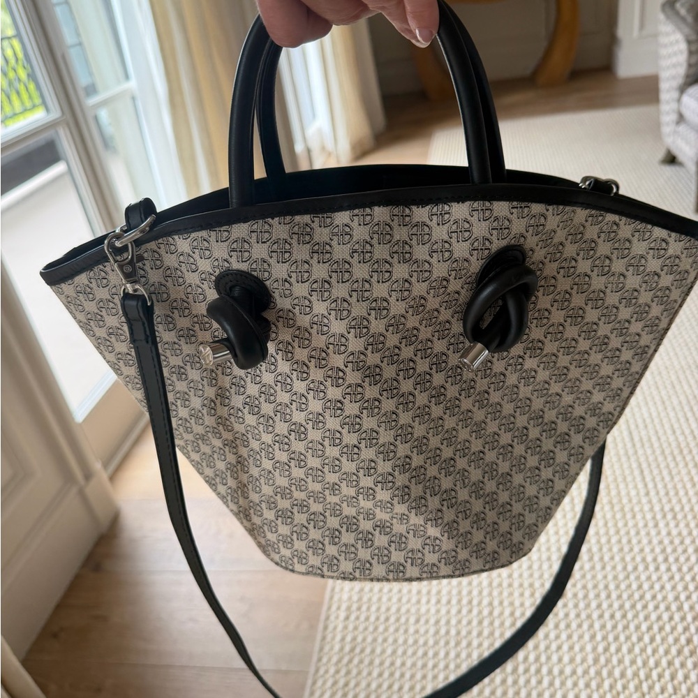 Anine Bing Cream and Black Monogram Tote